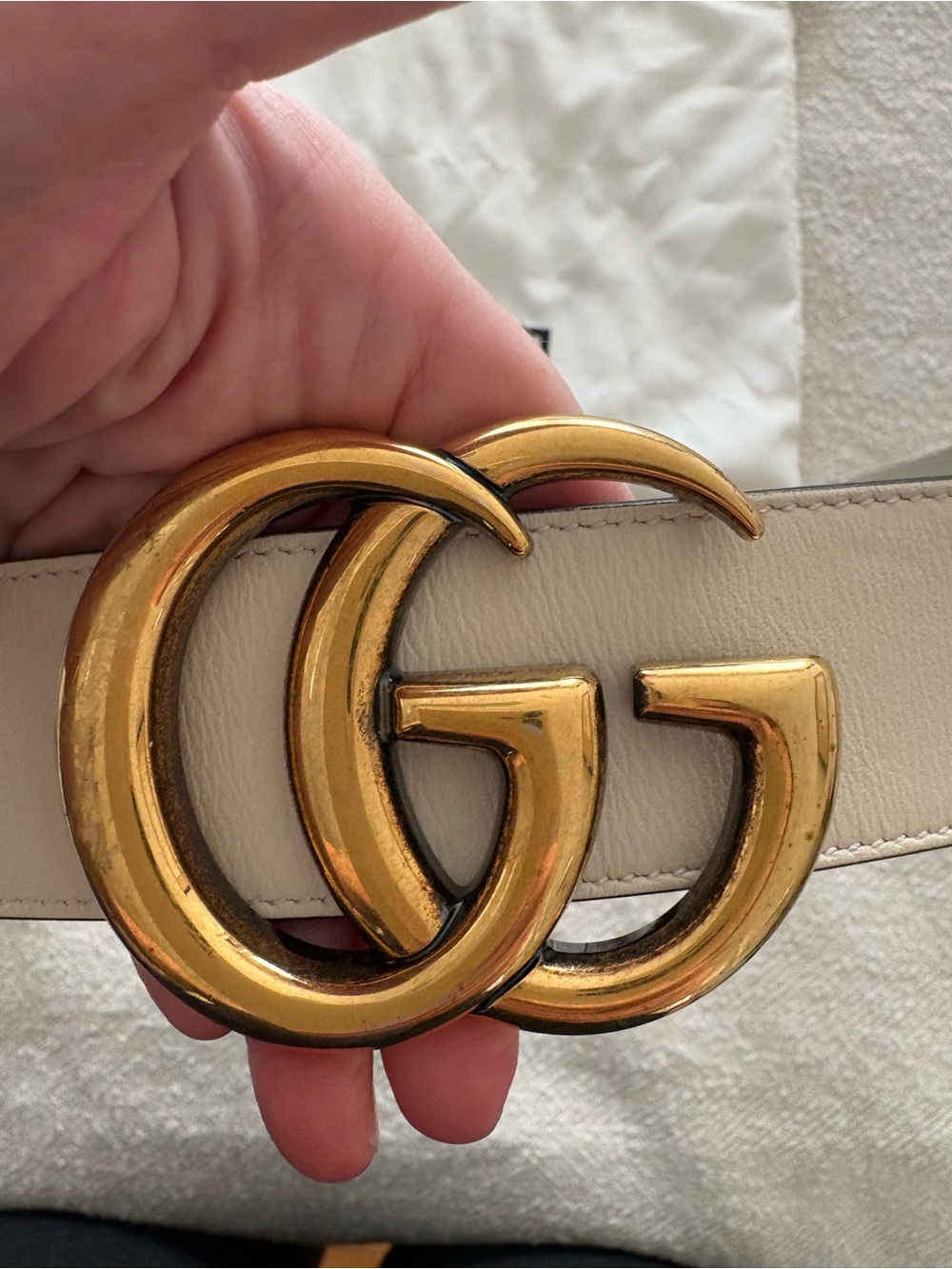 Gucci Double G Leather Belt in Cream with Gold Buckle